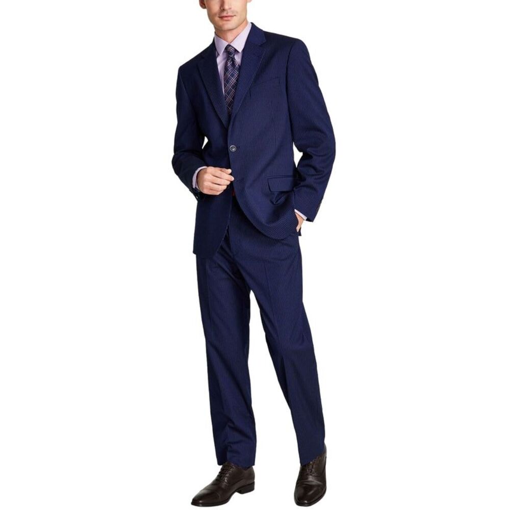 Nautica Mens Modern-Fit Bi-Stretch Pinstripes Suit 38 Short Navy Pants 32 Waist
